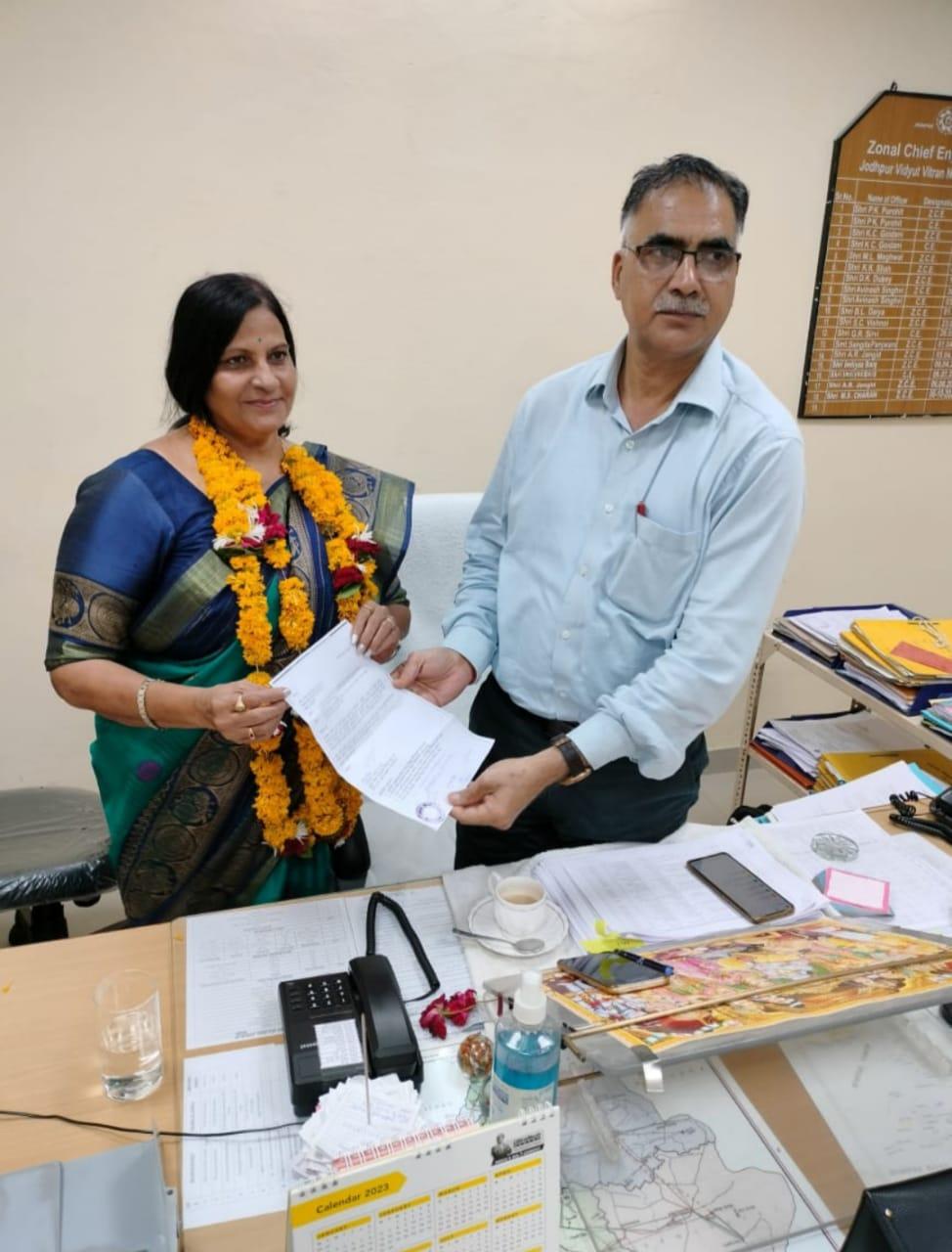 श्रीमती मंजू राठौड़ ने जेवीवीनीएल जोधपुर में किया कार्यभार ग्रहण